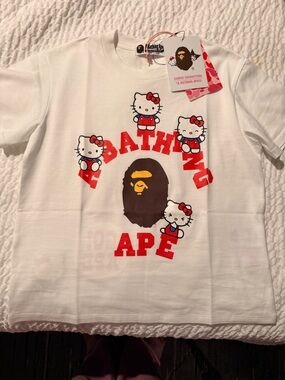 A Bathing Ape x SANRIO Hello Kitty White Graphic Tee - Red & Brown Accents